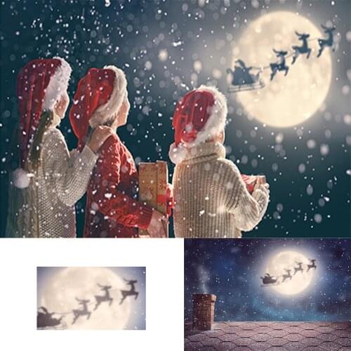Santa Claus Reindeer Photography Backdrop Kids Child Christmas Background Moon Stars Festival Props Gift Brick Roof Photostudio