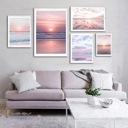 Nordic Canvas Painting Sunset Clound Wave Beach Seascape Wall Art Poster and Print Murals Modular Picture Living Room Decoration