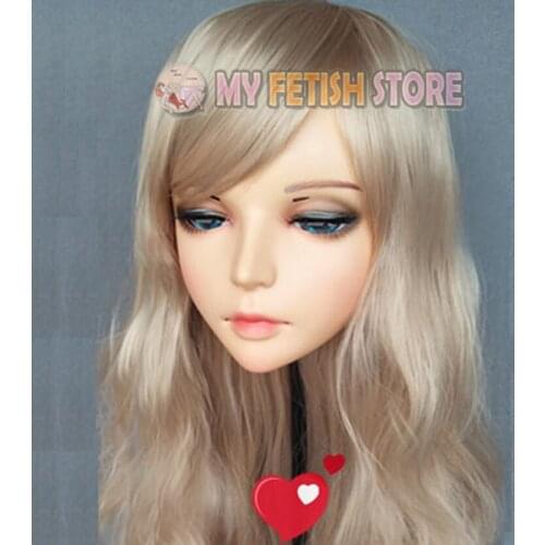Jiao)Female Sweet Girl Resin Half Head Kigurumi BJD Eyes Crossdress Cosplay Japanese Anime Role Lolita Mask With Eyes And Wig