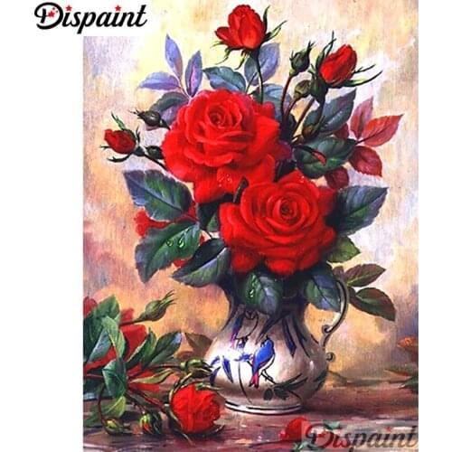 Dispaint Full Square/Round Drill 5D DIY Diamond Painting "Red flower" Embroidery Cross Stitch 3D Home Decor A10298
