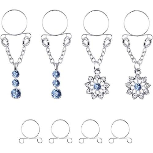 2 Pairs Non-Piercing Nipple rings for Women Fake Nipple rings Piercings Clip On Nipple Rings Faux Dangle Nipple Jewelry