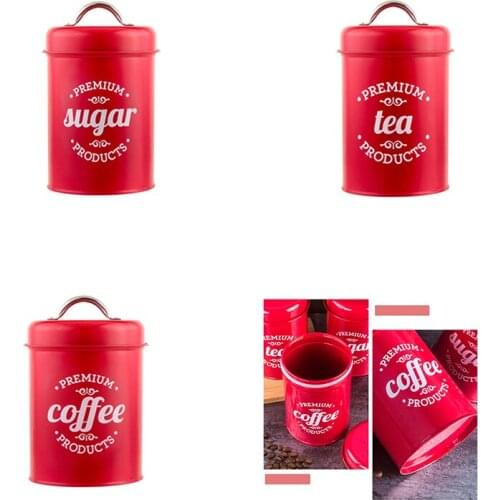 Red Wrought Iron Tea Tin Jar Candy Sugar Box Can Coffee Container Case Storage Organizer Tank Househould Kitchen Utensils
