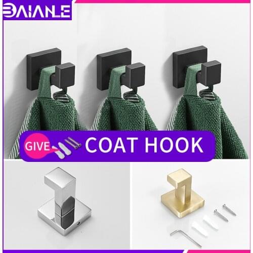 Toilet robe hooks set gold square bathroom wall mount stainless steel black room bedroom clothes coat hook wall rack