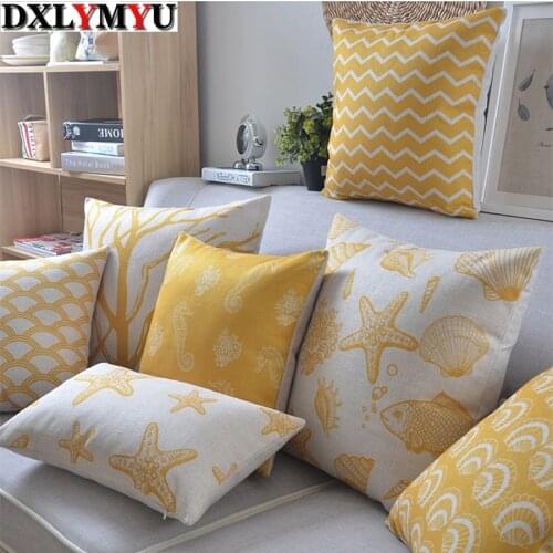 Linen Pillow Yellow Palm Tree Starfish Cushion For Sofa Nord Style Decorative Pillow 45x45cm/30x50cm Cushion Home Decor