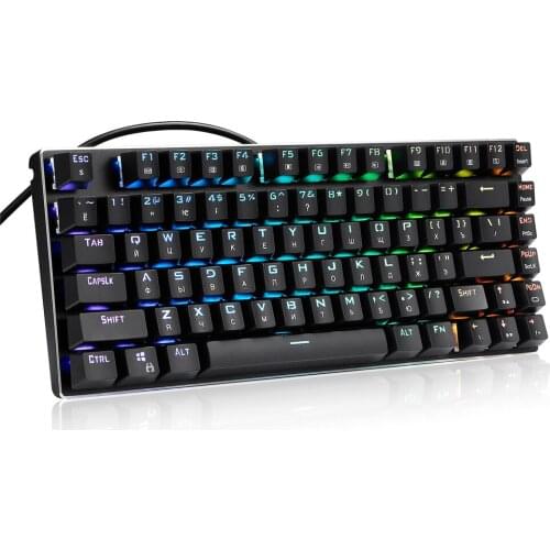 Z-88 Russian English Small Mechanical Keyboard RGB Backlit LED 81 keys Blue Switches Russian Letters For Gaming Typing