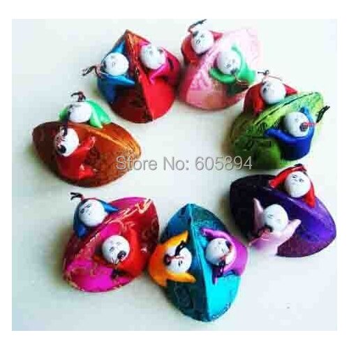 Cute Kids Shell Ring Gift Jewelry Box Small Silk Brocade Cardboard Packaging Box Chinese style Trinket Coin Storage Case 50pcs/l