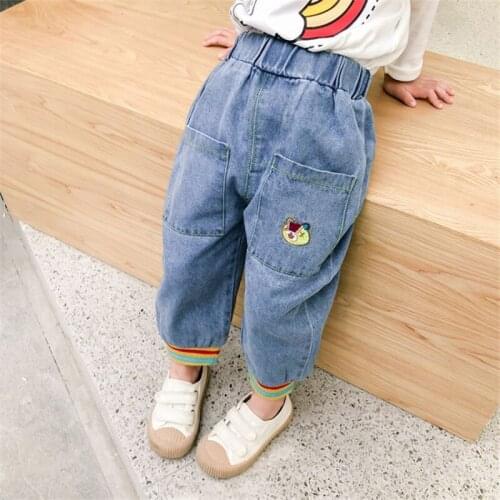 2-7T Cute Sweet Jeans For Girls Toddler Kid Baby Spring Clothes bear Print Loose Denim Pants Elegant Lovely Trousers Streetwear