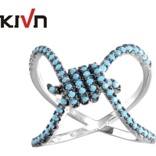KIVN Fashion Jewelry Twisted Barbwire Pave CZ Cubic Zirconia Cross Over X Rings for Women Mothers Day Birthday Christmas Gifts