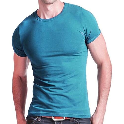 2021 Stretch Lycra V Collar Mens T Shirt Solid Color Short Sleeved T-Shirt For Male Men Tights Slim Tshirt