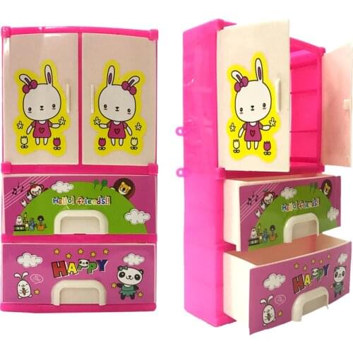 NK Newest Doll Accessories Baby Toys Cartoon Printing Closet Wardrobe For Barbie Doll Girls Toy Princess Bedroom Furniture