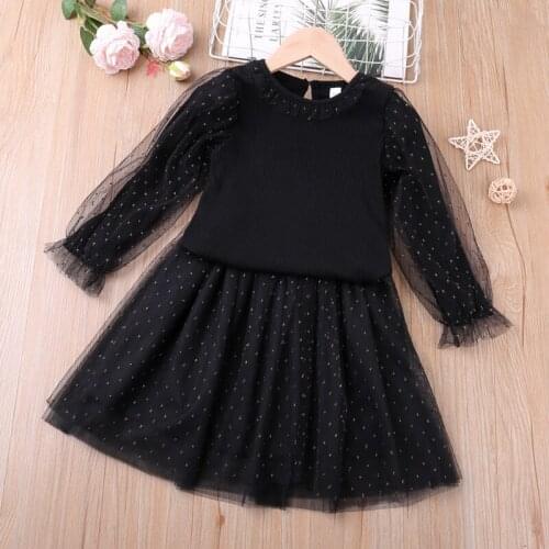 2021 New Girls' Clothes Sets Spring Autumn Long Sleeve Mesh Yarn Patchwork Top + Skirt 2-Piece Princess Children Clothes Sets