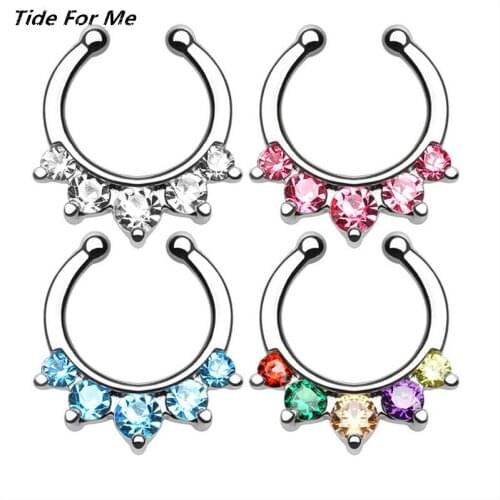 New Arrival CZ Crystal Nose Rings Studs Fake Septum Piercing Nose Open Hoop Fake Nose Rings & Studs Women Non Piercing Jewelry
