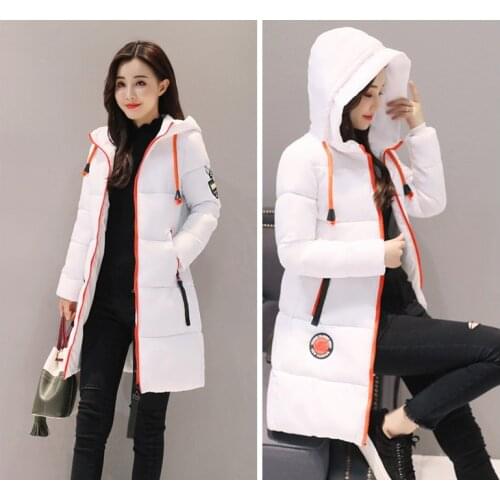 Female Plus Size Solid Stand Collar Cotton Thick Casual Coat Ladies Womens Winter Jacket with Epaulet Hooded Slim Long Parkas