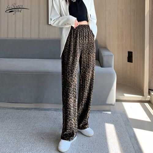 2021 Autumn Loose Straight Pants Wide Leg Pants Women Loose High Waist Trousers Casual Leopard Black Pants Tie-dyed Pants 16442
