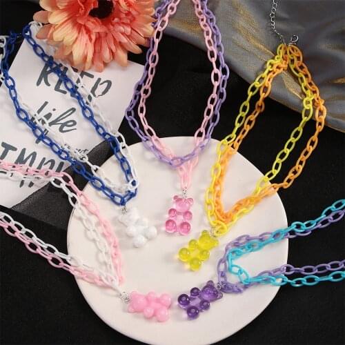 Resin Bear Choker Necklace Harajuku Style Cute Cartoon Candy Color Acrylic Multilayer Necklace Party Jewelry