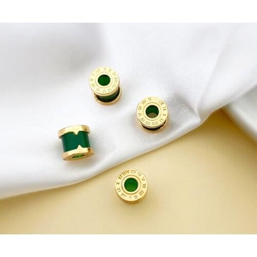 Gold-coated Simple Round Emerald Roman Clock Straight Hole Transfer Beads DIY Clavicle Chain Necklace Bracelet Material