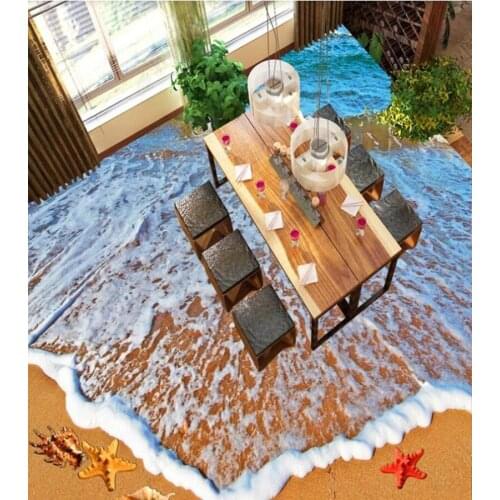 PVC Beautiful beach shells natural landscape non-slip waterproof self-adhesive 3D floor sticker tiles bathroom 3D wallpaper
