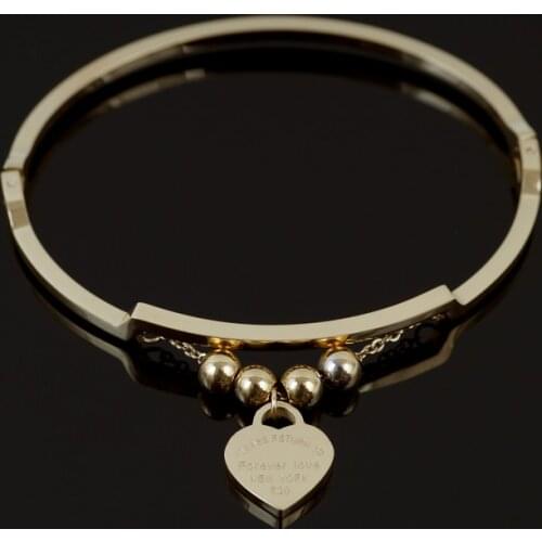 Luxury Round Ball Chains With Heart Pendant Stainless Steel Bangles For Women Trendy Womens Bracelet Wedding Party Jewelry Gift