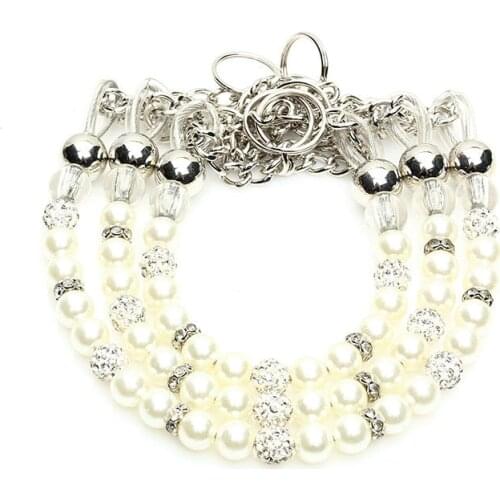 Luxury Pearls Pet Collar Dog Collar Walking Jogging Outdoor Necklace Beads Collars Rope for Dog Cat Collar Chain