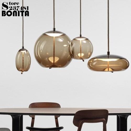 Hemp rope Glass pendant lights dinning room pendant lamps modern Fish bowl glass hanging lamp round ball led droplight