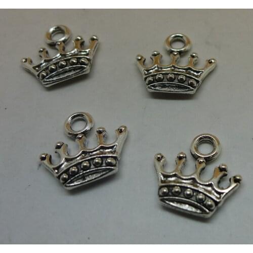 ALY 200Pcs/lot Vintage Silver Delicate Crown Charms 14x11mm Crown Pendant Findings DIY