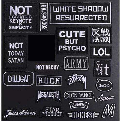 High Quality Black Letter Embroidered Patches For Clothing Iron On Punk Band Badges Cool Applique Clothes Decor