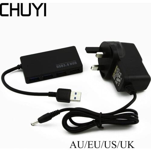 CHUYI 3.0 USB Hub 4 Port High Speed Multi USB Hub Splitter With EU/AU/US/UK Power Adapter For Macbook Pro Computer Accessories