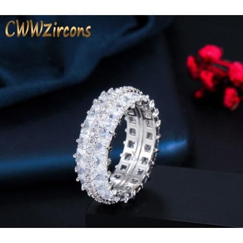 CWWZircons Two Line Square Cubic Zirconia Stone Pave Gorgeous Wedding Party Ring for Women Luxury Designer Jewelry Gift R175