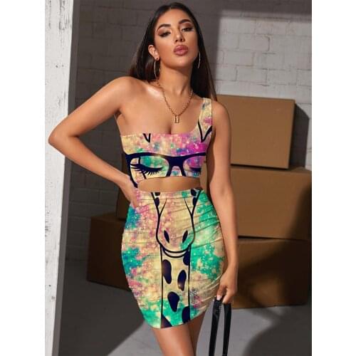 Giyu Brand Giraffe Dresses Women Lovely 3d Print Animal Halter Sleeveless Colorful Hollow out Dresses Womens Clothing Club Beach