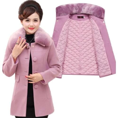 Winter Woolen Jacket Women 2018 Fashion Fur Collar High Quality Wool Coat Thick Cotton Middle-aged Mother Clothes Plus Size B127