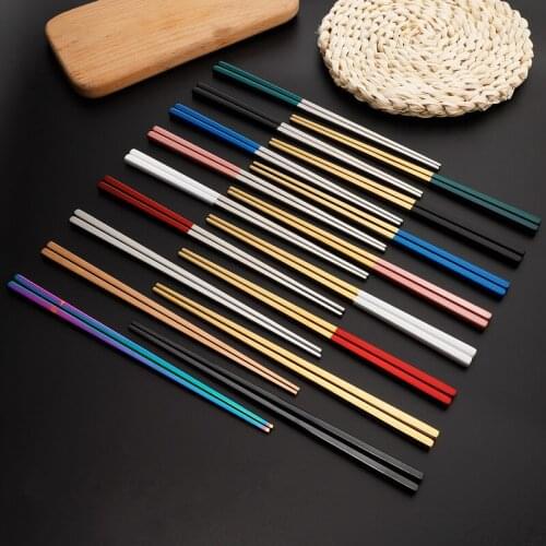 1 Pair Square Stainless Steel Chopsticks Chinese Reusable Metal Chopstick Fast Food Noodles Sushi Sticks Kitchen Tableware