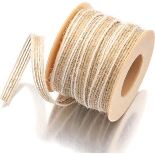10M/Roll Jute Burlap Rolls Hessian Ribbon With Lace Rustic Wedding Decoration Party DIY Crafts Christmas Gift Packaging Cords