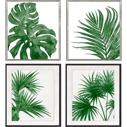 2 pcs/set,Full square Diamond Painting Cross Stitch Green decor,tropical art, palm leaf,5D Diamond Embroidery Mosaic stickers