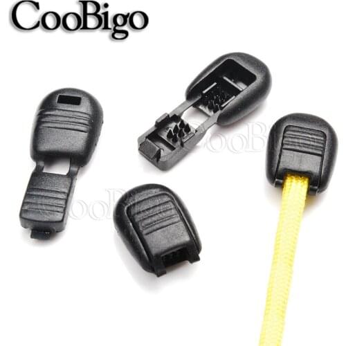 20Pcs 15mm*22mm Plastic Black Zipper Pull Cord Ends Clip For Rope Lanyard Backpack Sportswear Shoelace Paracord Cord Accessory