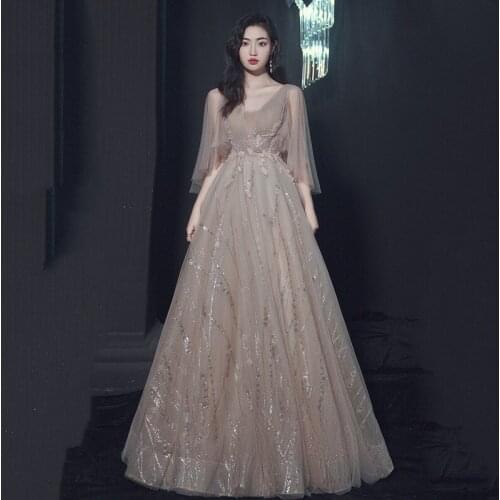 2020 Autumn New Banquet Elegant Annual Party Evening Dress Skirt Female Temperament Long Sequin Dress Aura Queen