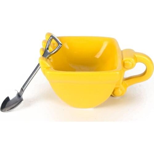3D Yellow Excavator Bucket Model Cafe Coffee Mug With Spade Shovel Spoon Funny Digger Ashtray Cake Container Tea Cup Verre Crane