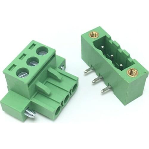 5.08mm Pitch Pins Pluggable Screw Terminal Blocks with Flange, Plug + Right Angle Pin Header