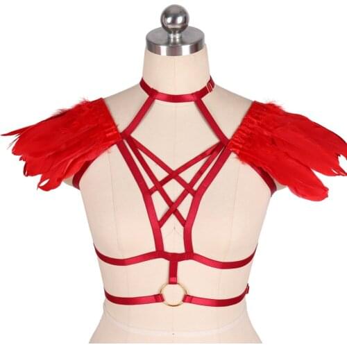 Feathers Accessories Tops Harness Fashion Waist Suspender Belt Erotic Lingerie Pole Dance Rave Sexy Costume Fetish Bondage
