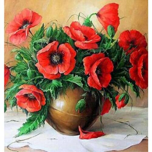 5D DIY Diamond Painting Square/Round Diamond Flower Painting Red Green Leaf Picture Cross Stitch Embroidery Decoration WG2986