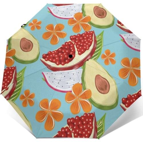Automatic Umbrella Rain Women Three-folding Umbrella Hand Drawn Topical Fruit Windproof Umbrella Female Waterproof parasol