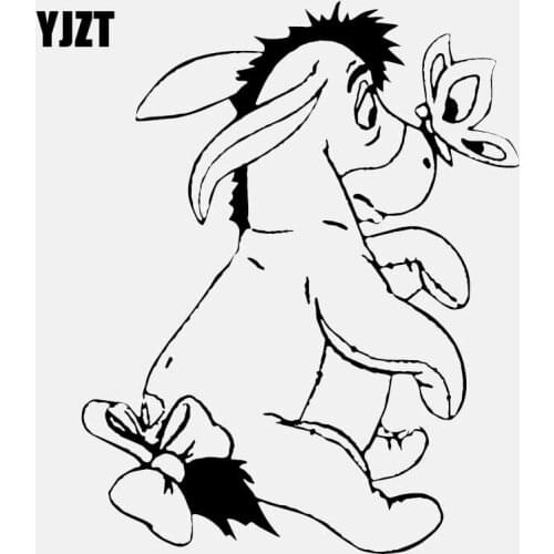 YJZT 14.5CM*18.3CM Car Sticker Lovely Donkeys And Butterflies Vinyl Decal Black/Silver C24-0296