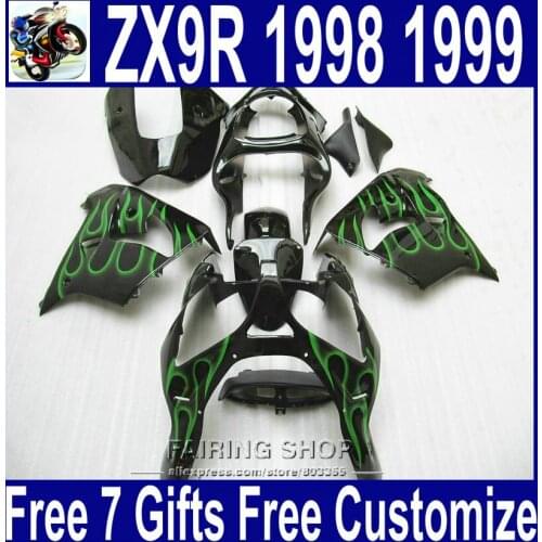 Shipping EMS free fairings ZX9R 1998 1999 98 99 For Kawasaki ninja ( Flame green ) All plastic parts Fairings xl29