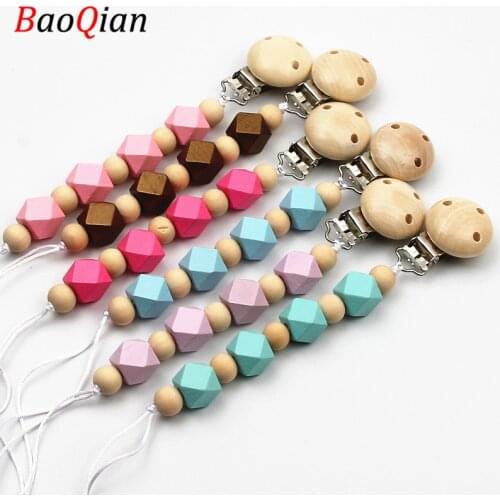 Handmade Mixed Color Wooden Baby Pacifier Clip Pacifier Chain for Baby Teething Soother Chew Chain Toy Clips DIY