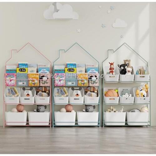Childrens Bookshelf Toy Storage Rack Baby Storage Rack Painted Book Cabinet Floor Finishing Storage Box Simple Storage Cabinet