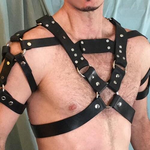 Fetish Gay Harness Mens body Bondage Leather Harness Belt Strap Punk Rave Body Chest Shoulder Half Harness Belt Cosplay Costumes