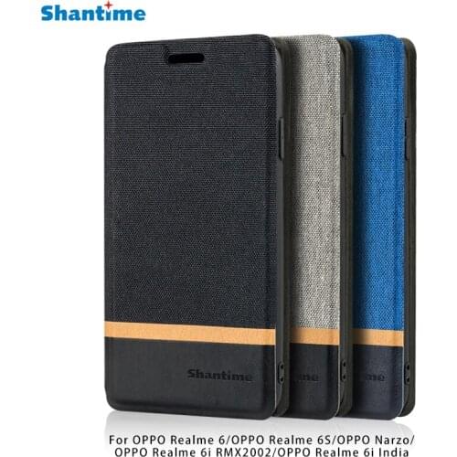 Canvas PU Leather Case For OPPO Realme 6 6S Flip Case For OPPO Realme 6i RMX2002 6i India OPPO Narzo Case Silicone Back Cover