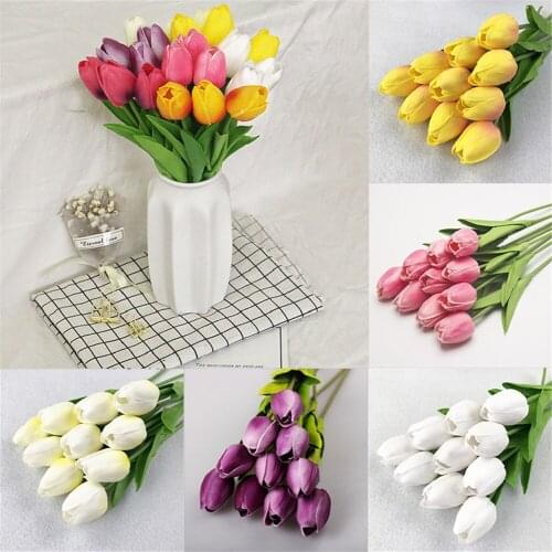 10pcs Tulip Artificial Flower Real Touch Flower Bouquet Fake Flower Bridal Bouquet Home Decoration for Wedding Valentines Day