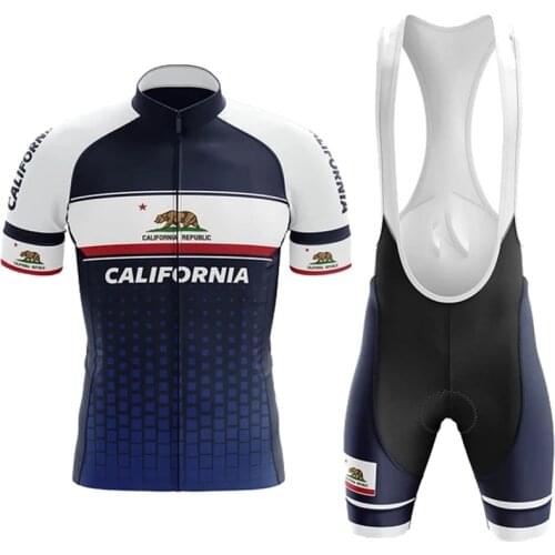CALIFORNIA Republic V1 Cycling Jersey Set Maillot Ciclismo Hombre Short Sleeve Bike Clothing Bib Shorts Gel Breathable Pad MTB