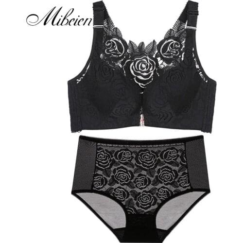 Front button plus size rose bra set Gathered and adjustable beautiful back sexy underwear set push up bra set