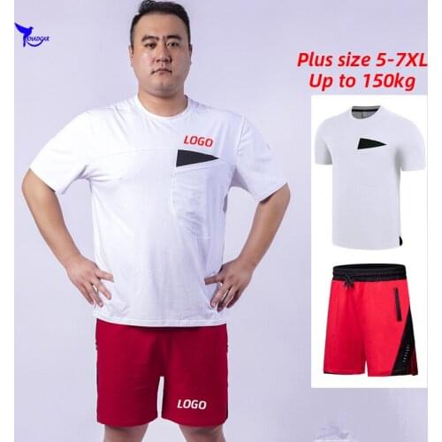Customize LOGO Running Set Men Sportswear Breathable Cotton Clothes Gym Fitness Basketball Soccer Plus Size 7XL 2Pcs Sport Suits